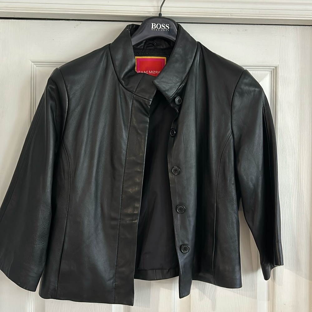 Ladies genuine leather size 10 Isaac Mizrahi for Target crop jacket Black